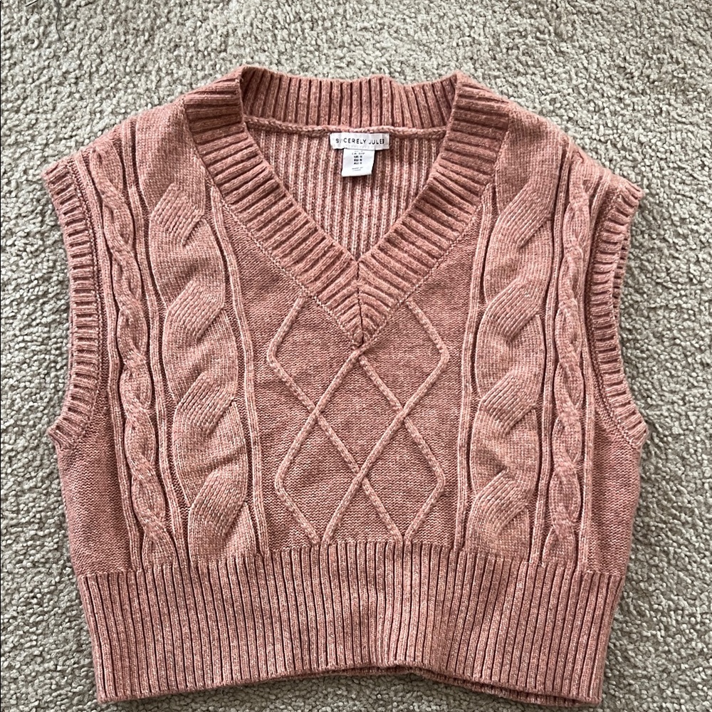 Sincerely Jules Women's Pink Cable Knit V-Neck Sweater Vest